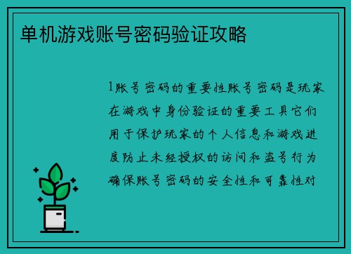 单机游戏账号密码验证攻略