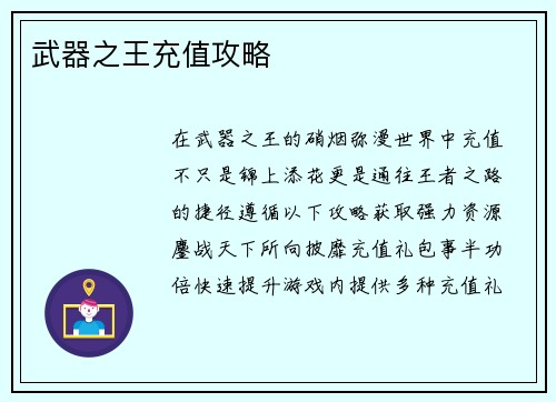 武器之王充值攻略